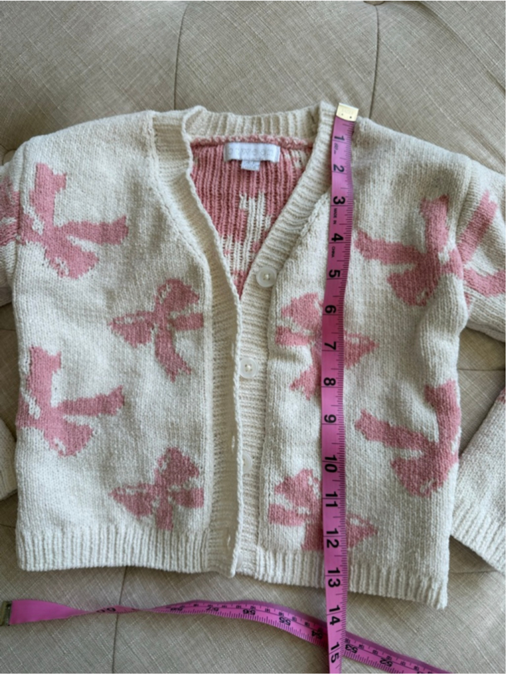 Girls Btween Cream & Pink Bow Cardigan Sweater 4T - Picture 6 of 7